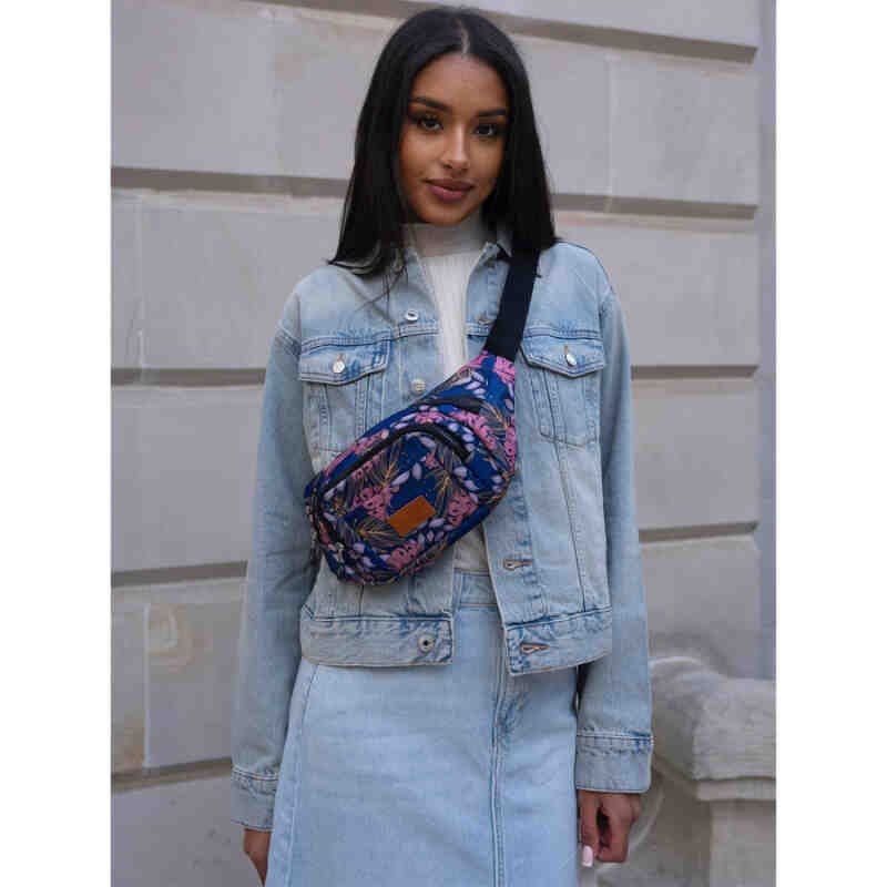 Pojemna modna saszetka nerka damska z roślinnym wzorem - Rovicky-5