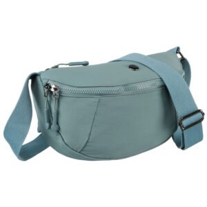 Niebieska, dwukomorowa saszetka damska z poliestru zamykana na suwak - Peterson-1