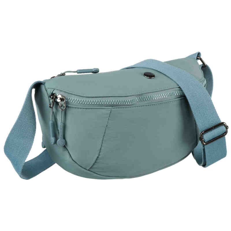 Niebieska, dwukomorowa saszetka damska z poliestru zamykana na suwak - Peterson-1