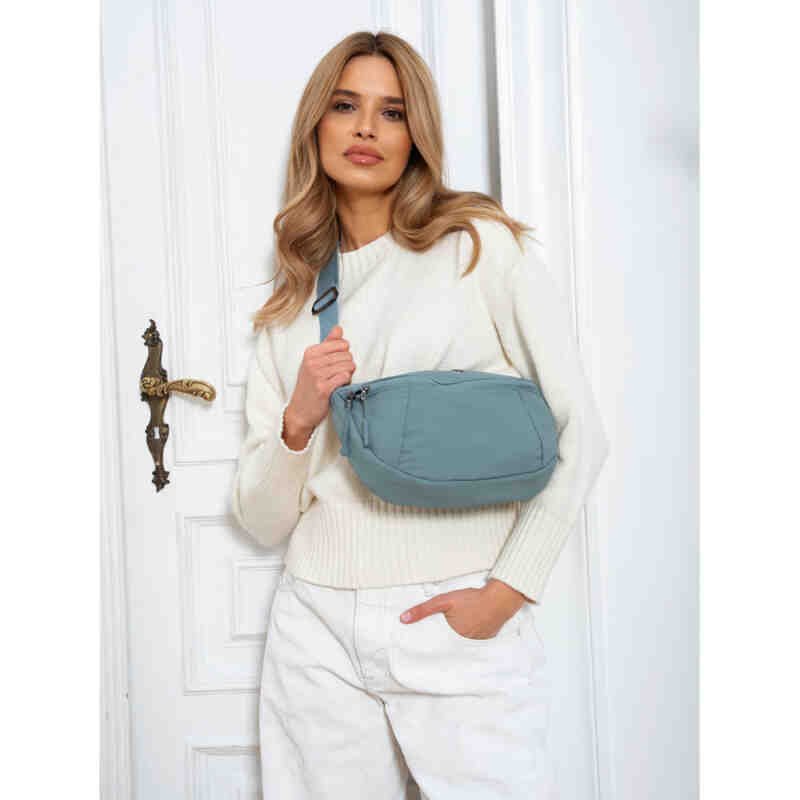 Niebieska, dwukomorowa saszetka damska z poliestru zamykana na suwak - Peterson-2