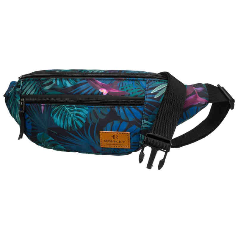 Saszetka damska z poliestru w modny, roślinny wzór, zawieszona na regulowanym pasku - Rovicky-3