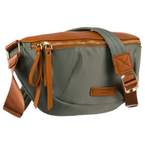 Nerka damska z nylonu i skóry ekologicznej w zielono-brązowym kolorze zawieszona na regulowanym pasku - Peterson-1