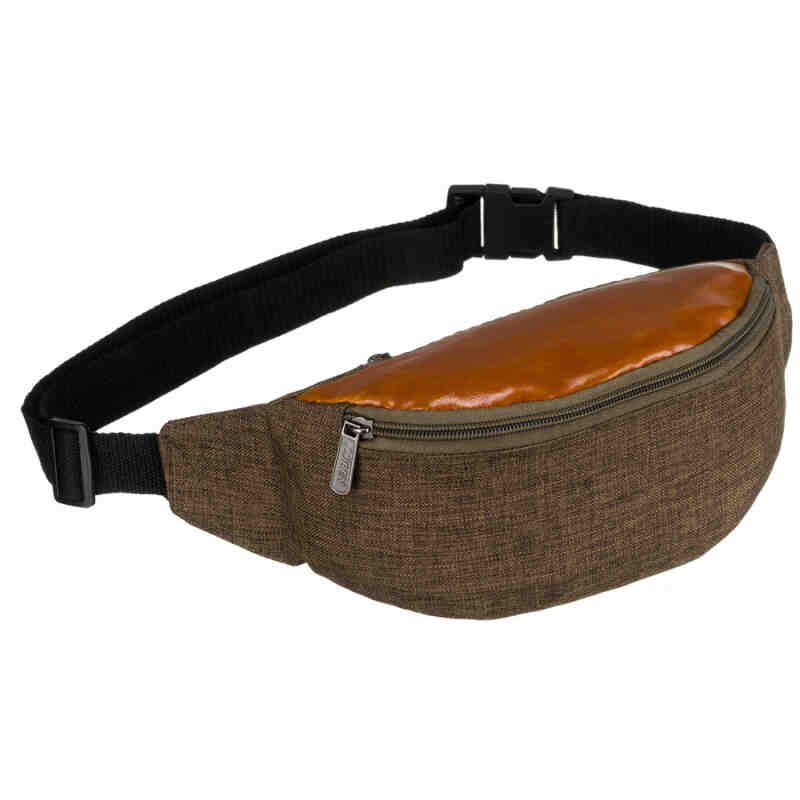 Praktyczna saszetka z poliestru w zielono-brązowym kolorze z kieszenią zewnętrzną - Loren-1