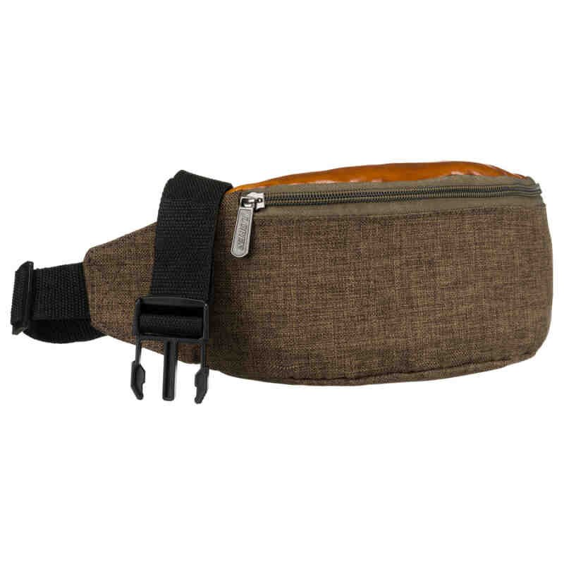 Praktyczna saszetka z poliestru w zielono-brązowym kolorze z kieszenią zewnętrzną - Loren-3