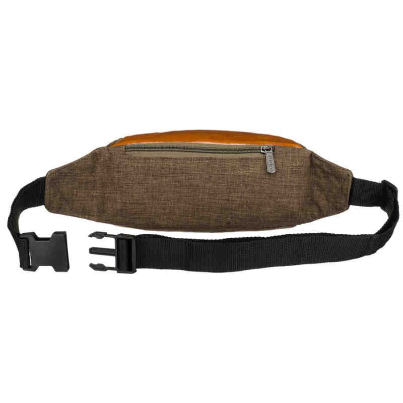 Praktyczna saszetka z poliestru w zielono-brązowym kolorze z kieszenią zewnętrzną - Loren-4