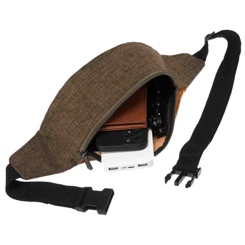 Praktyczna saszetka z poliestru w zielono-brązowym kolorze z kieszenią zewnętrzną - Loren-5