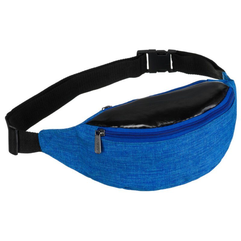 Kompaktowa saszetka z poliestru w niebiesko-czarnym kolorze, zawieszona na regulowanym pasku - Loren-1