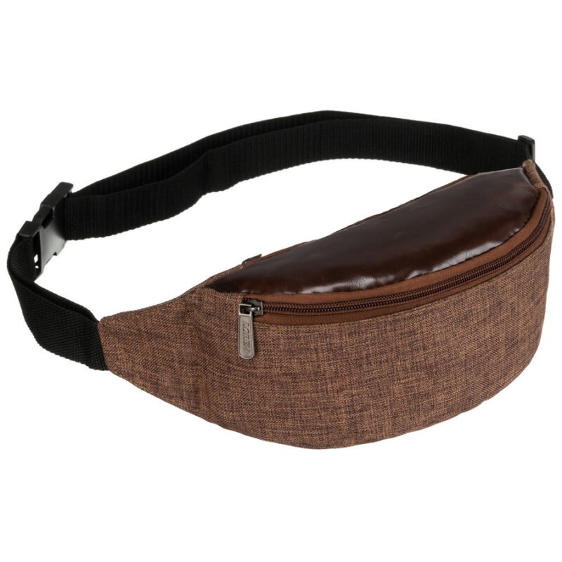 Brązowa saszetka z poliestru zawieszona na regulowanym pasku - Loren-1