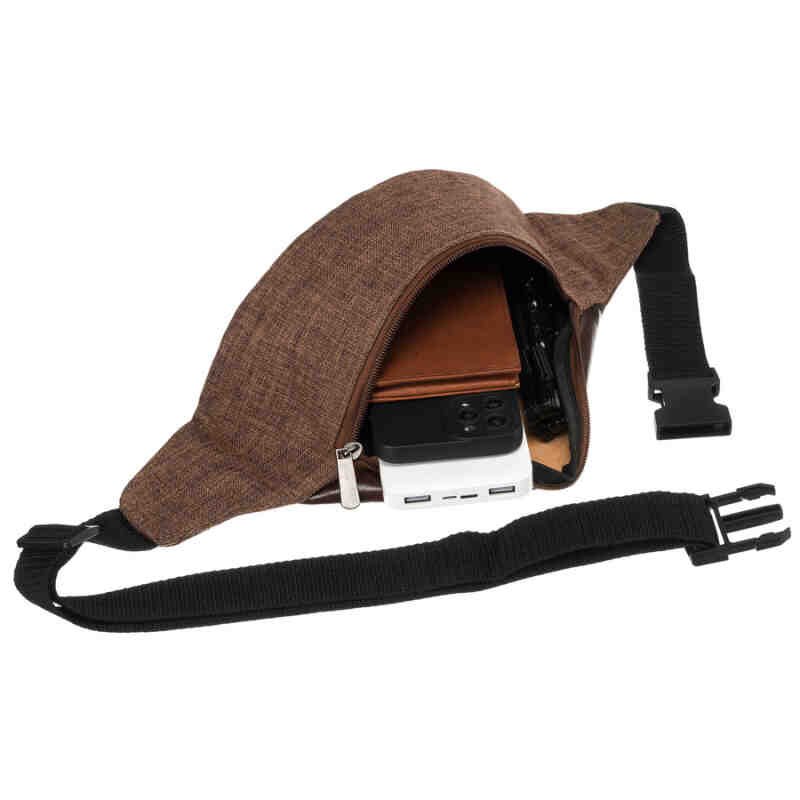 Brązowa saszetka z poliestru zawieszona na regulowanym pasku - Loren-5