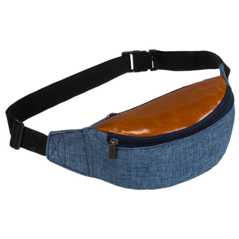 Granatowo-brązowa saszetka z poliestru z zewnętrzną kieszenią na suwak - Loren-1