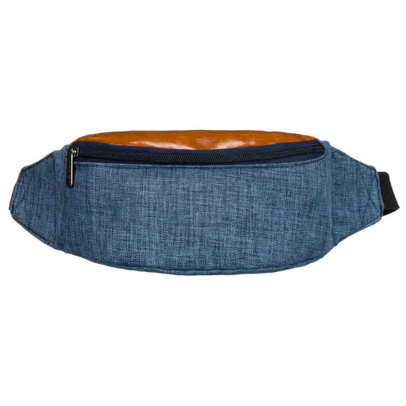 Granatowo-brązowa saszetka z poliestru z zewnętrzną kieszenią na suwak - Loren-2