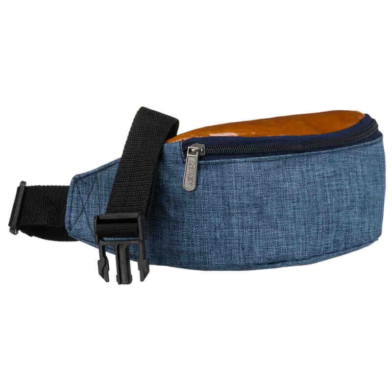 Granatowo-brązowa saszetka z poliestru z zewnętrzną kieszenią na suwak - Loren-4