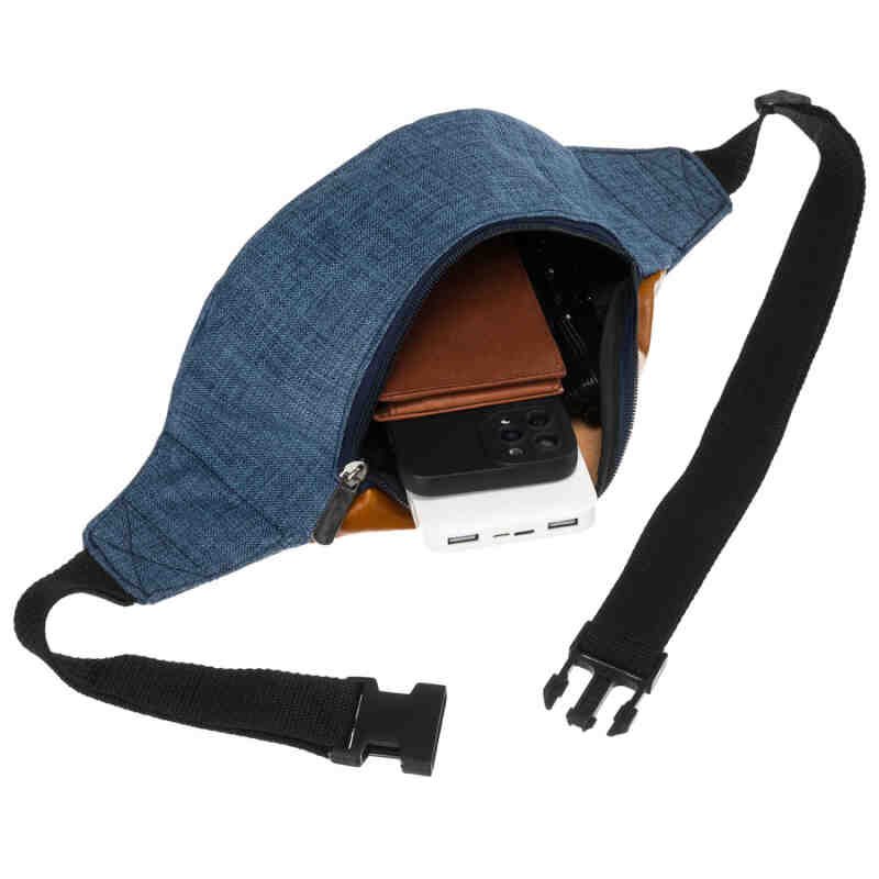 Granatowo-brązowa saszetka z poliestru z zewnętrzną kieszenią na suwak - Loren-5