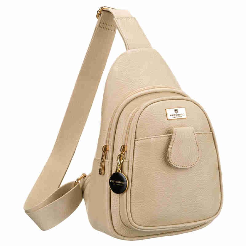 Modna i funkcjonalna beżowa saszetka damska crossbody z eko skóry Peterson-2