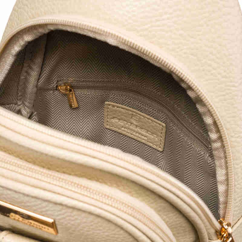 Modna i funkcjonalna beżowa saszetka damska crossbody z eko skóry Peterson-6