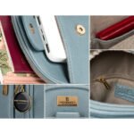 Niebieska stylowa mała saszetka damska z eko skóry zdobionej złotymi okuciami nerka crossbody Peterson-8