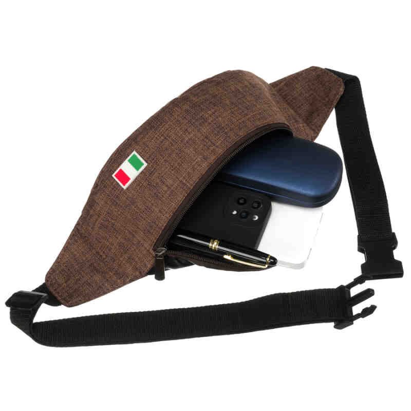Miejska saszetka w brązowym kolorze zawieszona na regulowanym pasku-5
