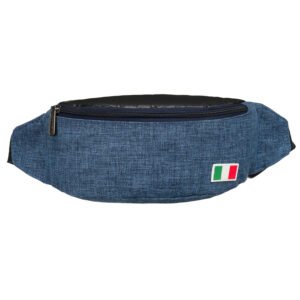 Niebieska saszetka zawieszona na regulowanym pasku, zapinana suwakiem-2