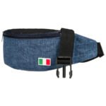 Niebieska saszetka zawieszona na regulowanym pasku, zapinana suwakiem-3