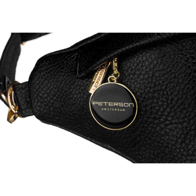 Klasyczna czarna saszetka damska nerka na biodra na ramię lub przez ramię crossbody eko skóra Peterson-4