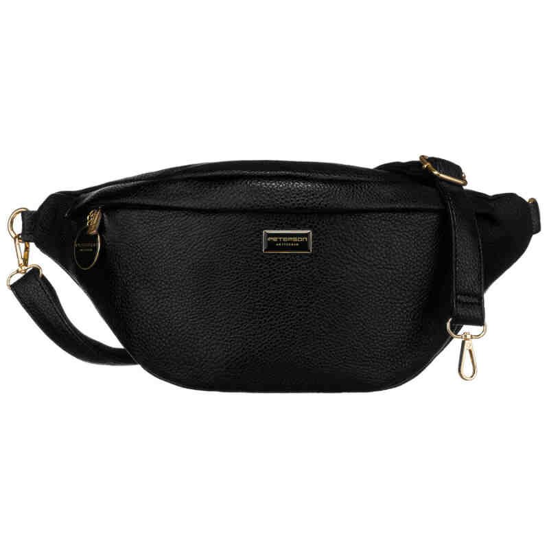 Klasyczna czarna saszetka damska nerka na biodra na ramię lub przez ramię crossbody eko skóra Peterson-2