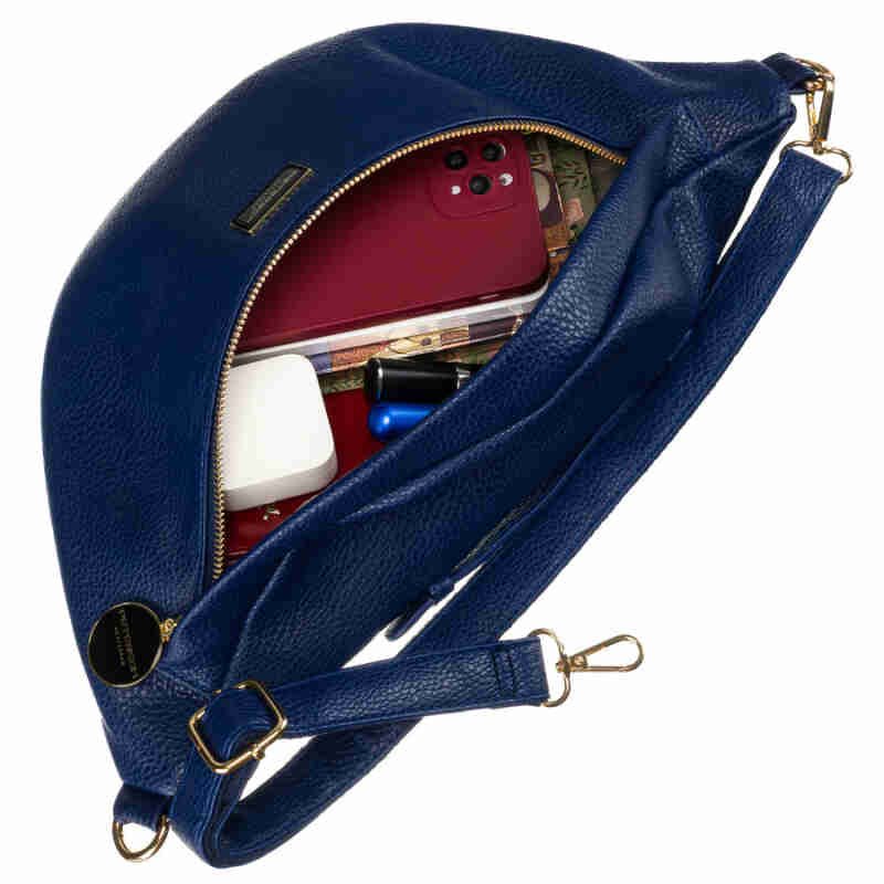 Granatowa sportowa nerka damska ze skóry ekologicznej saszetka na biodra lub na ramię crossbody Peterson-9