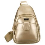 Złota błyszcząca saszetka nerka damska ze skóry ekologicznej plecaczek na jedno ramię Peterson-1