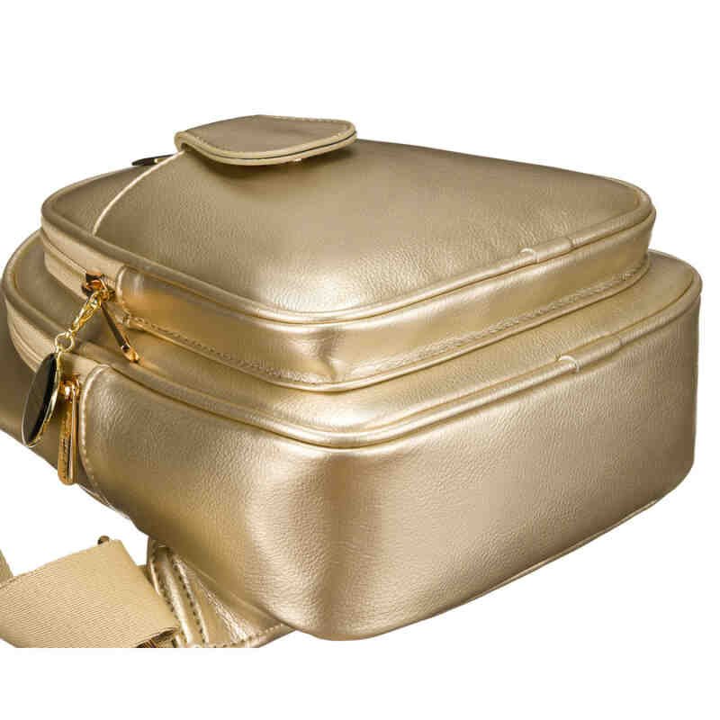 Złota błyszcząca saszetka nerka damska ze skóry ekologicznej plecaczek na jedno ramię Peterson-5