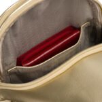 Złota błyszcząca saszetka nerka damska ze skóry ekologicznej plecaczek na jedno ramię Peterson-7