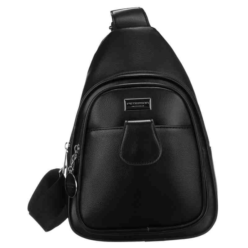 Czarna funkcjonalna saszetka damska z szerokim regulowanym paskiem nerka crossbody eko skóra Peterson-2