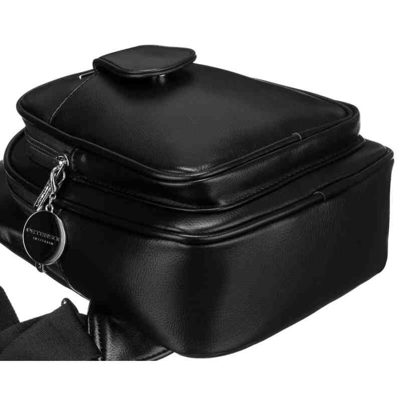 Czarna funkcjonalna saszetka damska z szerokim regulowanym paskiem nerka crossbody eko skóra Peterson-5