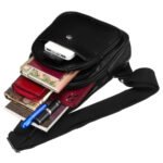 Czarna funkcjonalna saszetka damska z szerokim regulowanym paskiem nerka crossbody eko skóra Peterson-9