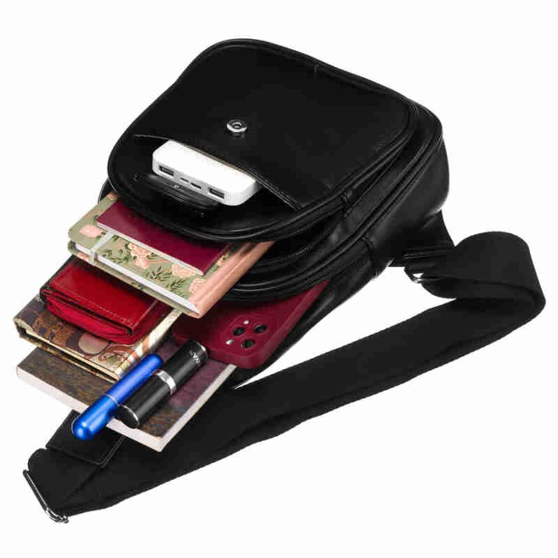 Czarna funkcjonalna saszetka damska z szerokim regulowanym paskiem nerka crossbody eko skóra Peterson-9