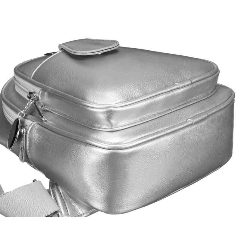 Modna srebrna saszetka damska z eko skóry nerka na ramię crossbody Peterson-5