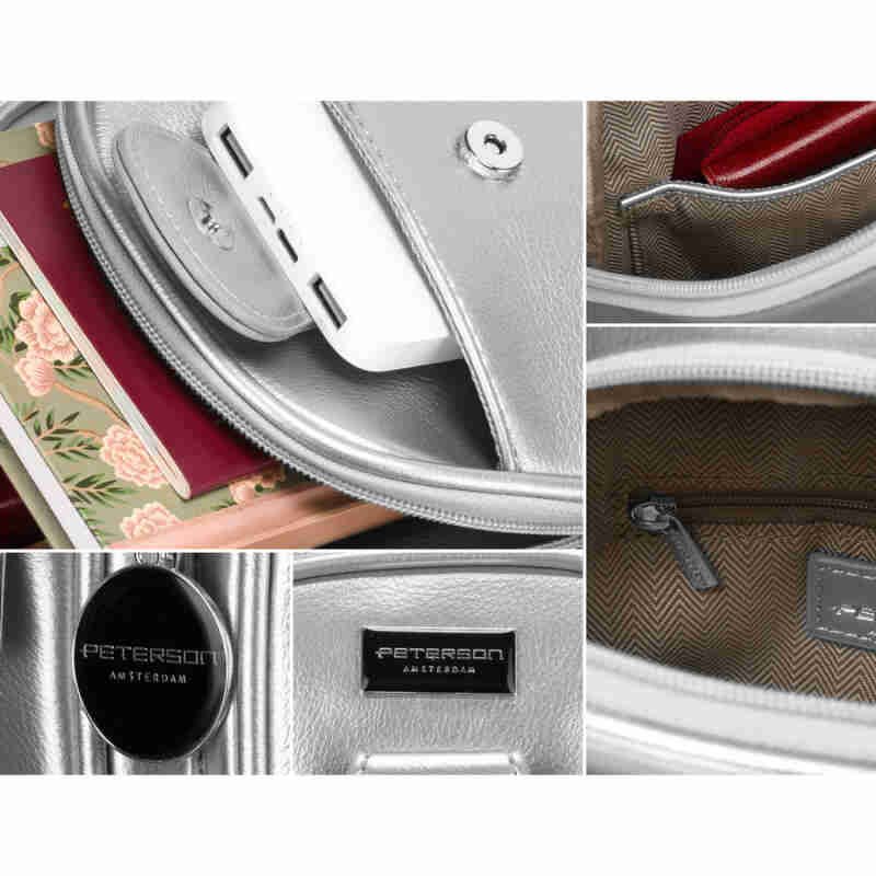Modna srebrna saszetka damska z eko skóry nerka na ramię crossbody Peterson-8