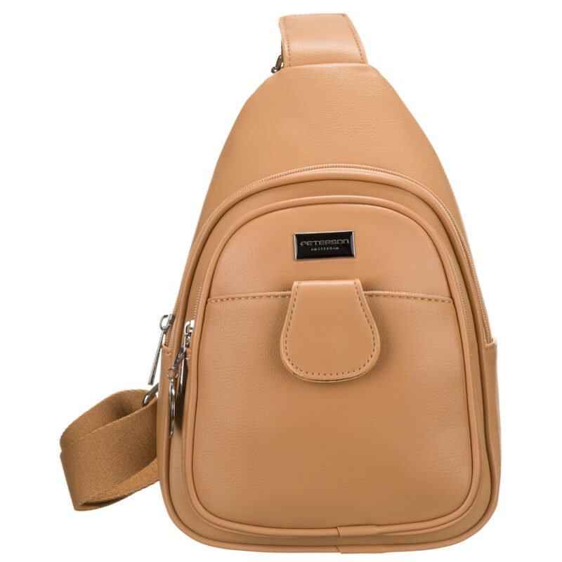 Sportowa beżowa saszetka damska na ramię nerka crossbody ze skóry ekologicznej Peterson-1