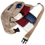 Sportowa saszetka z poliestru w beżowym kolorze, zawieszona na regulowanym pasku - Peterson-6