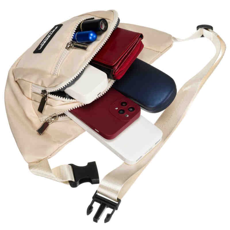 Saszetka miejska wykonana z poliestru w modnym, kremowym kolorze - Peterson-5