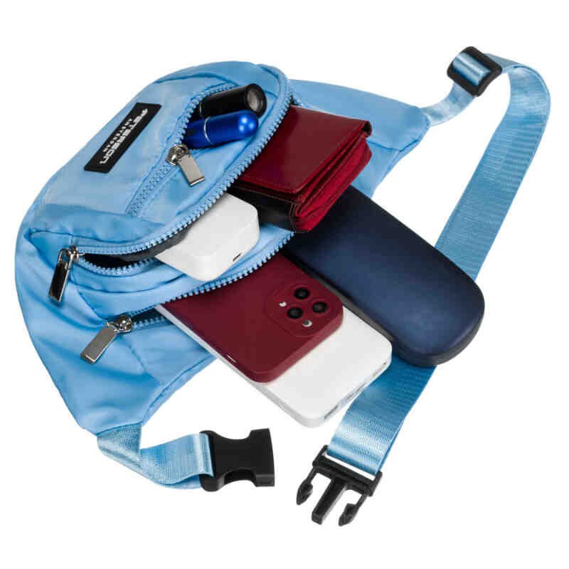 Niebieska saszetka sportowa wykonana z poliestru, zamykana na suwak - Peterson-5