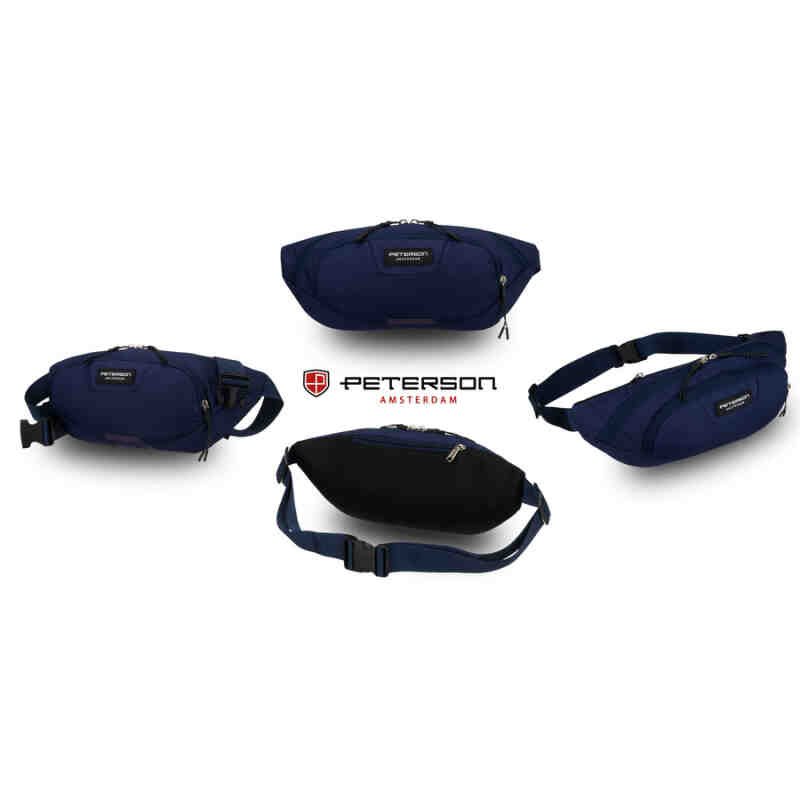 Granatowa, sportowa saszetka z poliestru zamykana suwakiem - Peterson-3