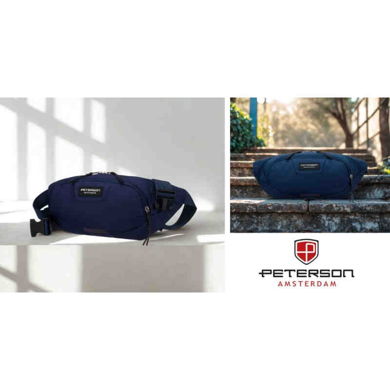 Granatowa, sportowa saszetka z poliestru zamykana suwakiem - Peterson-2