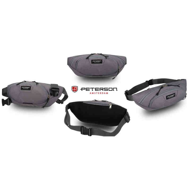 Praktyczna saszetka sportowa z poliestru w ciemnoszarym kolorze, zamykana suwakiem - Peterson-2