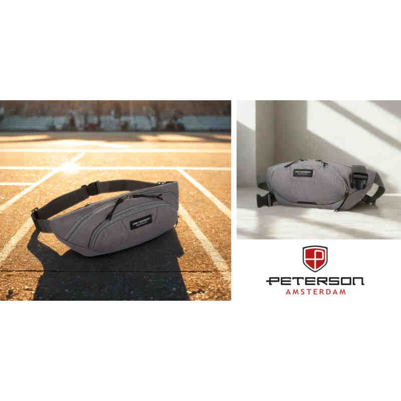 Praktyczna saszetka sportowa z poliestru w ciemnoszarym kolorze, zamykana suwakiem - Peterson-4