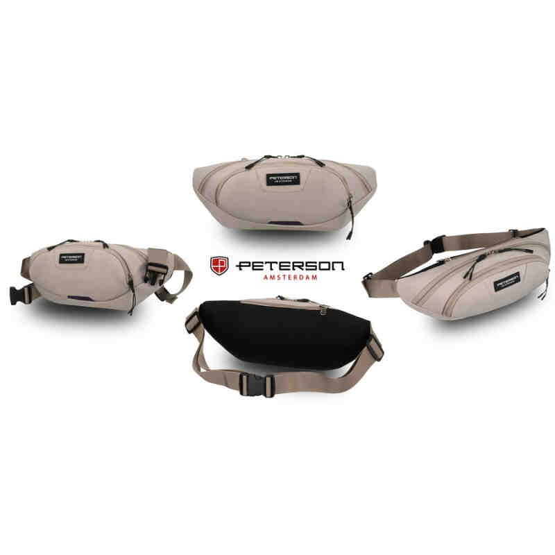 Praktyczna, jasnoszara saszetka sportowa z poliestru zawieszona na regulowanym pasku - Peterson-2