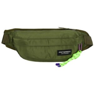 Praktyczna, pojemna saszetka z poliestru w zielonym kolorze, zamykana suwakiem ze stylowym karabińczykiem - Peterson-2