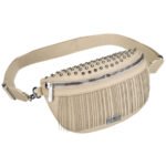 Beżowa saszetka damska wykonana ze skóry ekologicznej, ozdobiona ćwiekami - Peterson-1