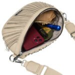 Beżowa saszetka damska wykonana ze skóry ekologicznej, ozdobiona ćwiekami - Peterson-11