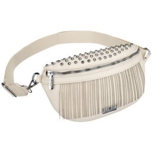 Modna saszetka damska wykonana ze skóry ekologicznej w jasnobeżowym kolorze, zamykana suwakiem - Peterson-2