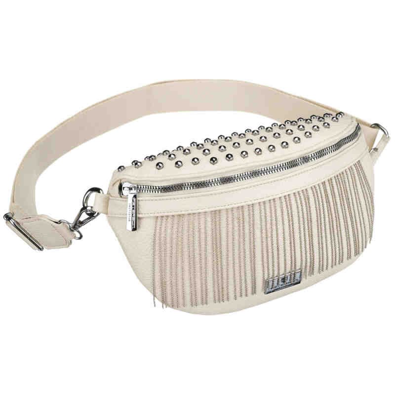 Modna saszetka damska wykonana ze skóry ekologicznej w jasnobeżowym kolorze, zamykana suwakiem - Peterson-2