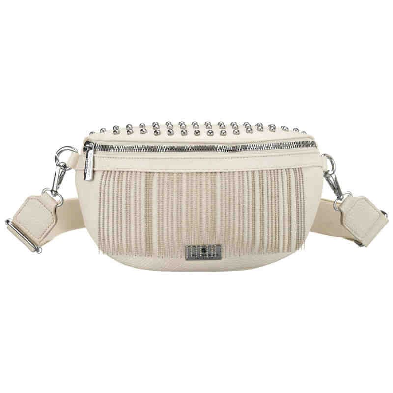 Modna saszetka damska wykonana ze skóry ekologicznej w jasnobeżowym kolorze, zamykana suwakiem - Peterson-3